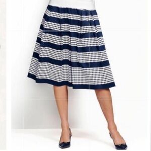 Talbots Navy/White Polka Dot Striped Pleated A-Line Midi Skirt Size 12P-LIKE NEW